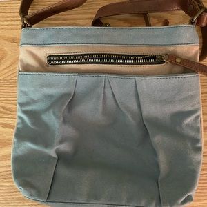 Mona B Adjustable Strap Light Blue and Tan Crossbody